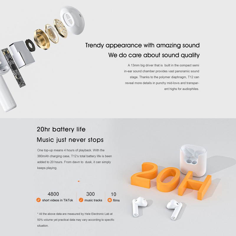 QCY T12 Bluetooth Headset TWS Wireless In-ear Magnetic Headset