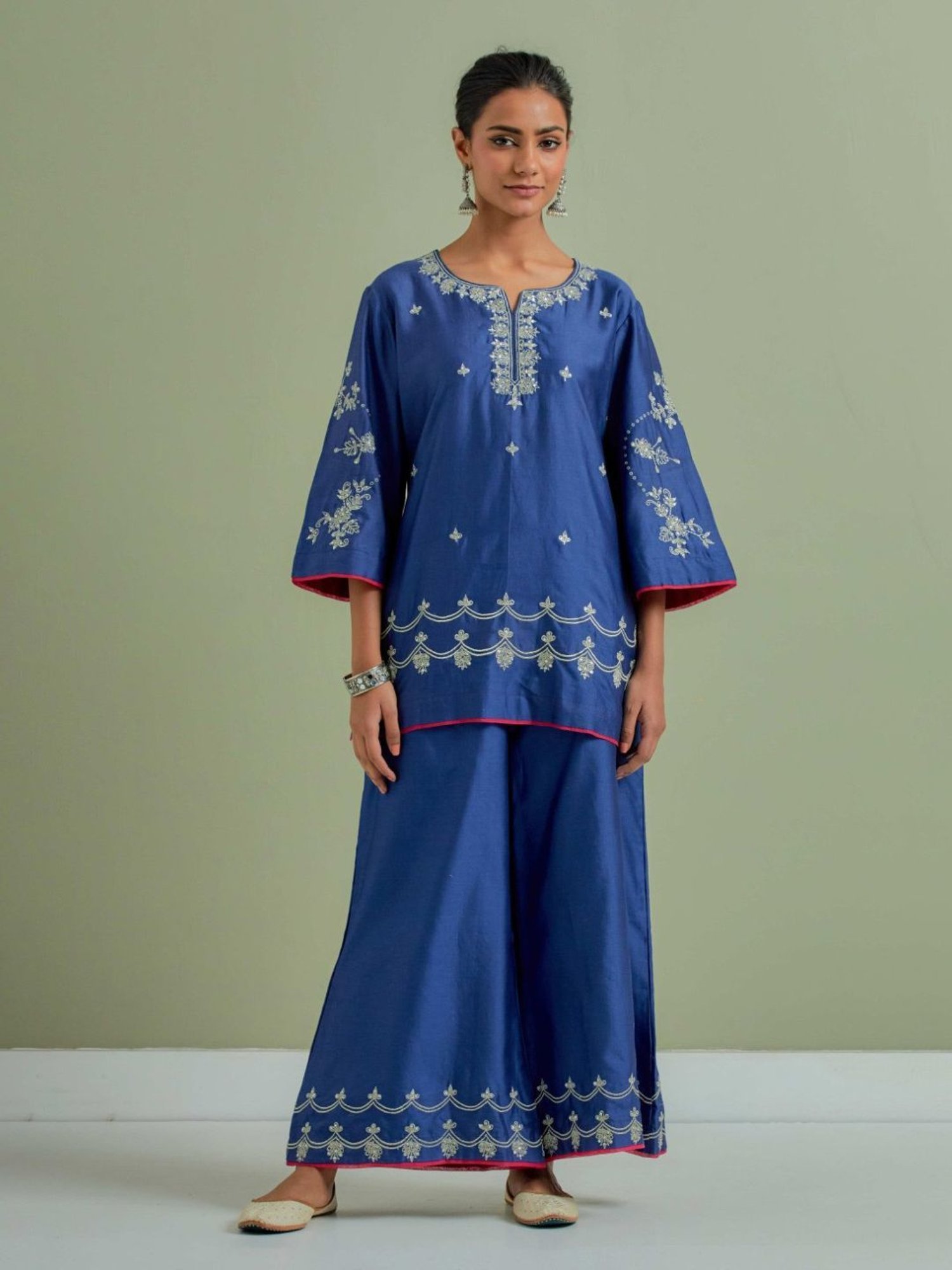 Priya Chaudhary Blue Qainat Embroidered Chanderi Silk Kurta