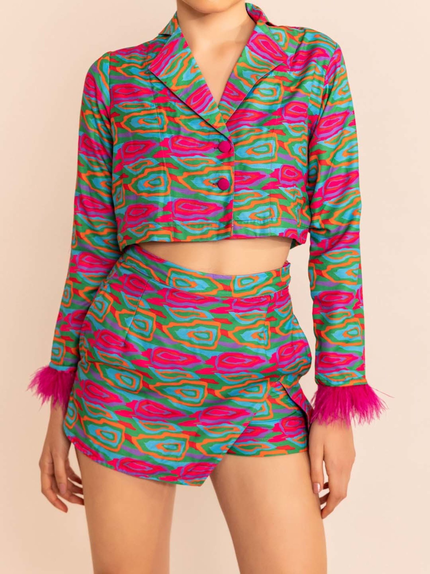 KAORI BY SHREYA AGARWAL Multicolored Printed Cropped Blazer Skort Set