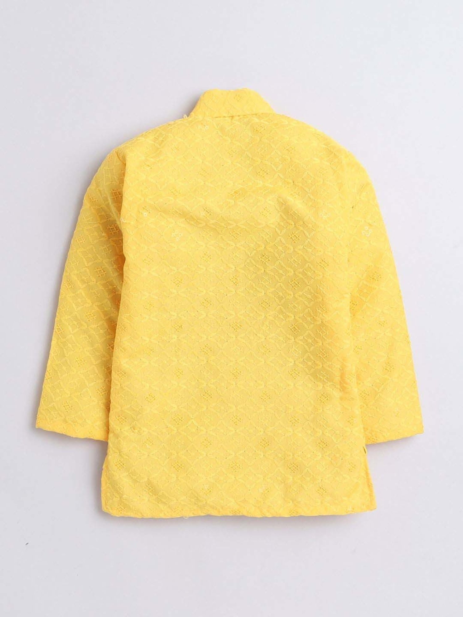 Fourfolds Boys Yellow Cotton Embroidery Full Sleeves Kurta Set