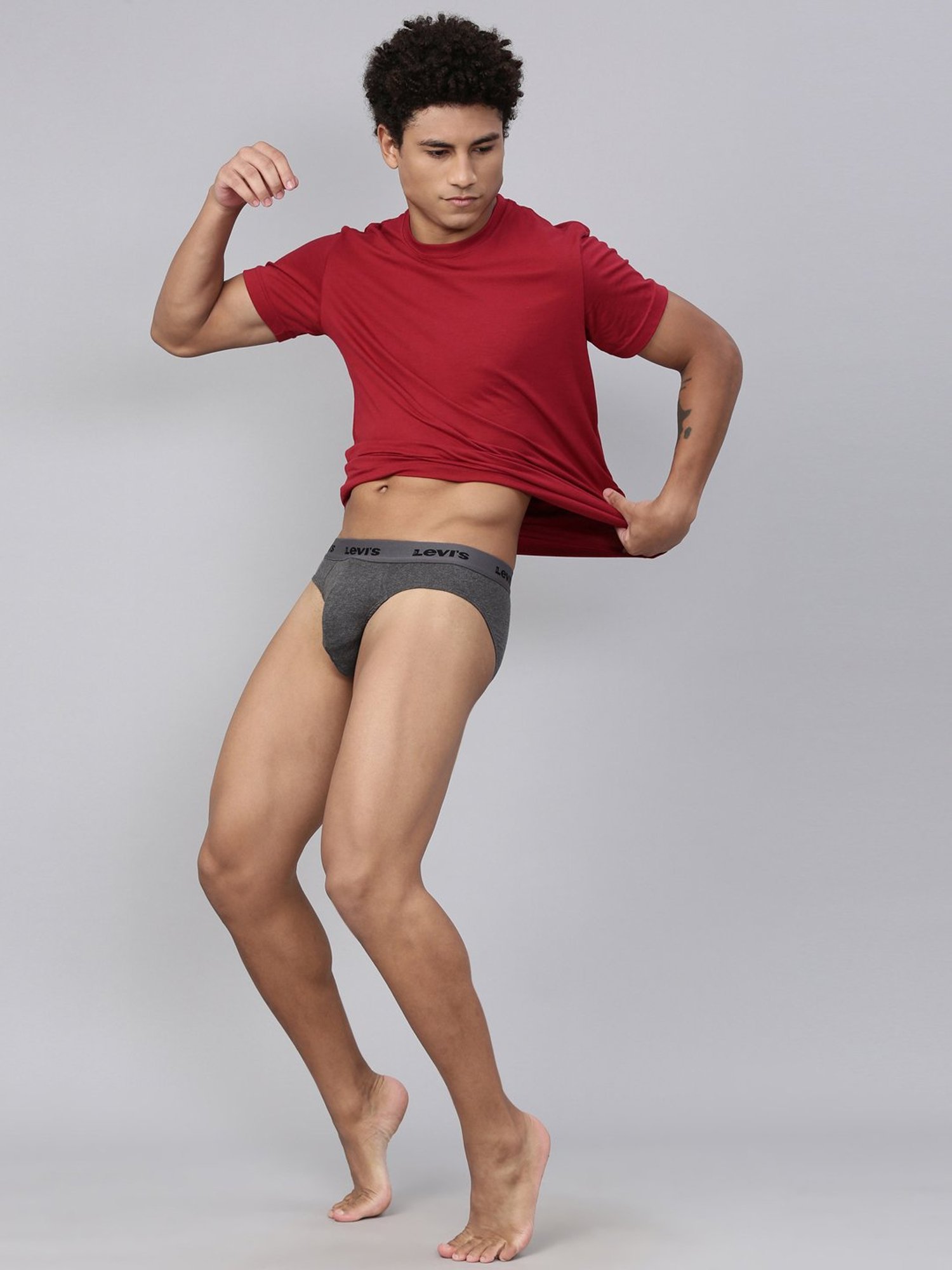 Levi's Black & Grey Cotton Regular Fit Briefs - Pack Of 2