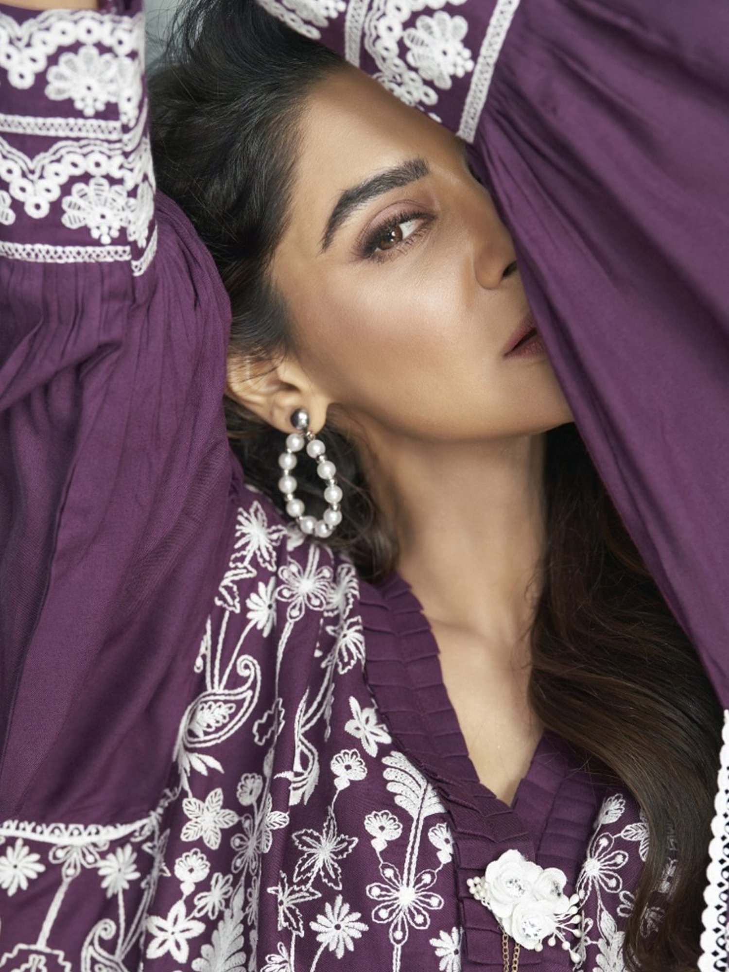 Autumnlane Violet Iris Jam Embroidered Tunic with Pant Co-ord Set Set