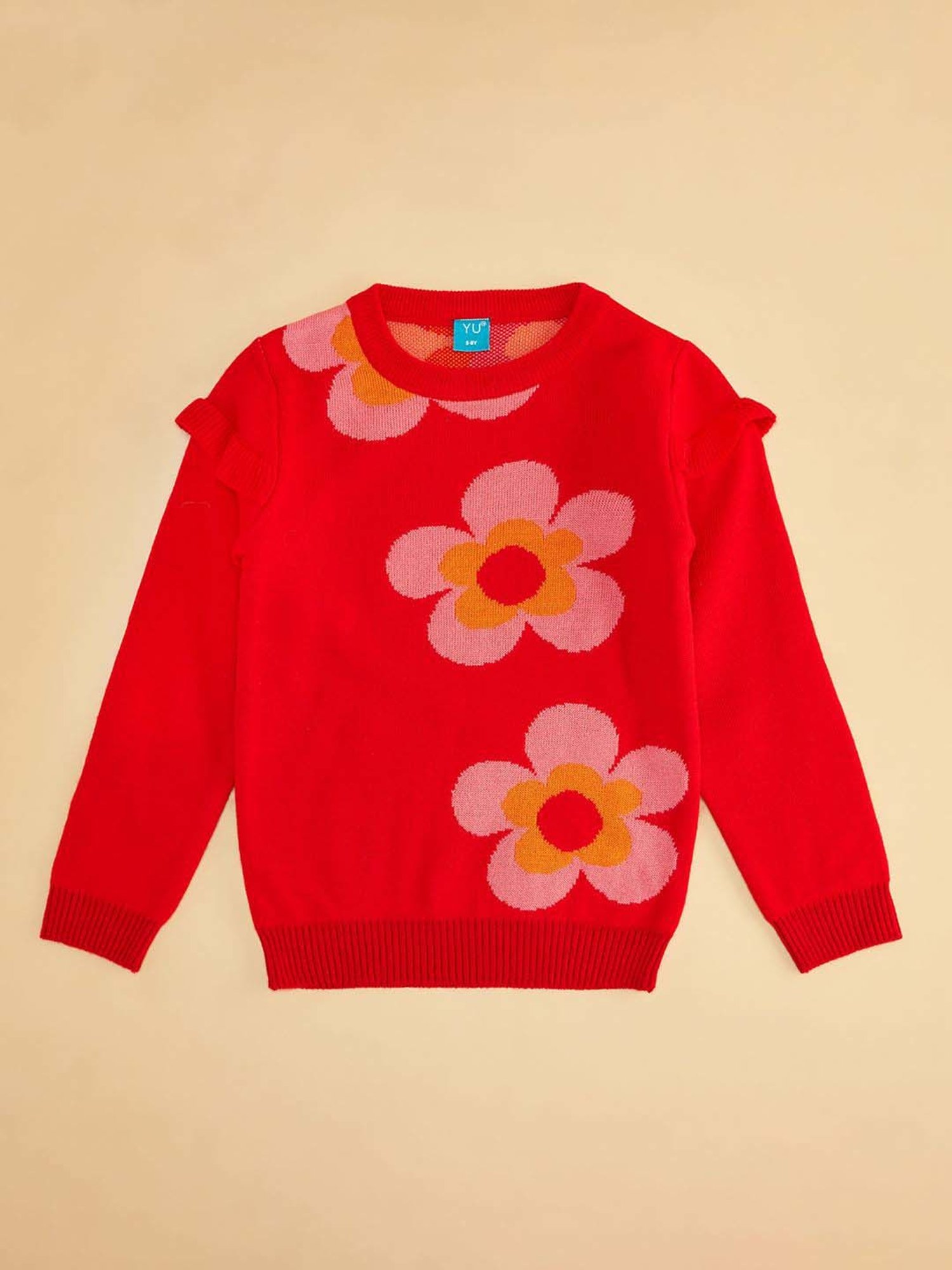 YU by Pantaloons Kids Red Floral Print Full Sleeves Sweater