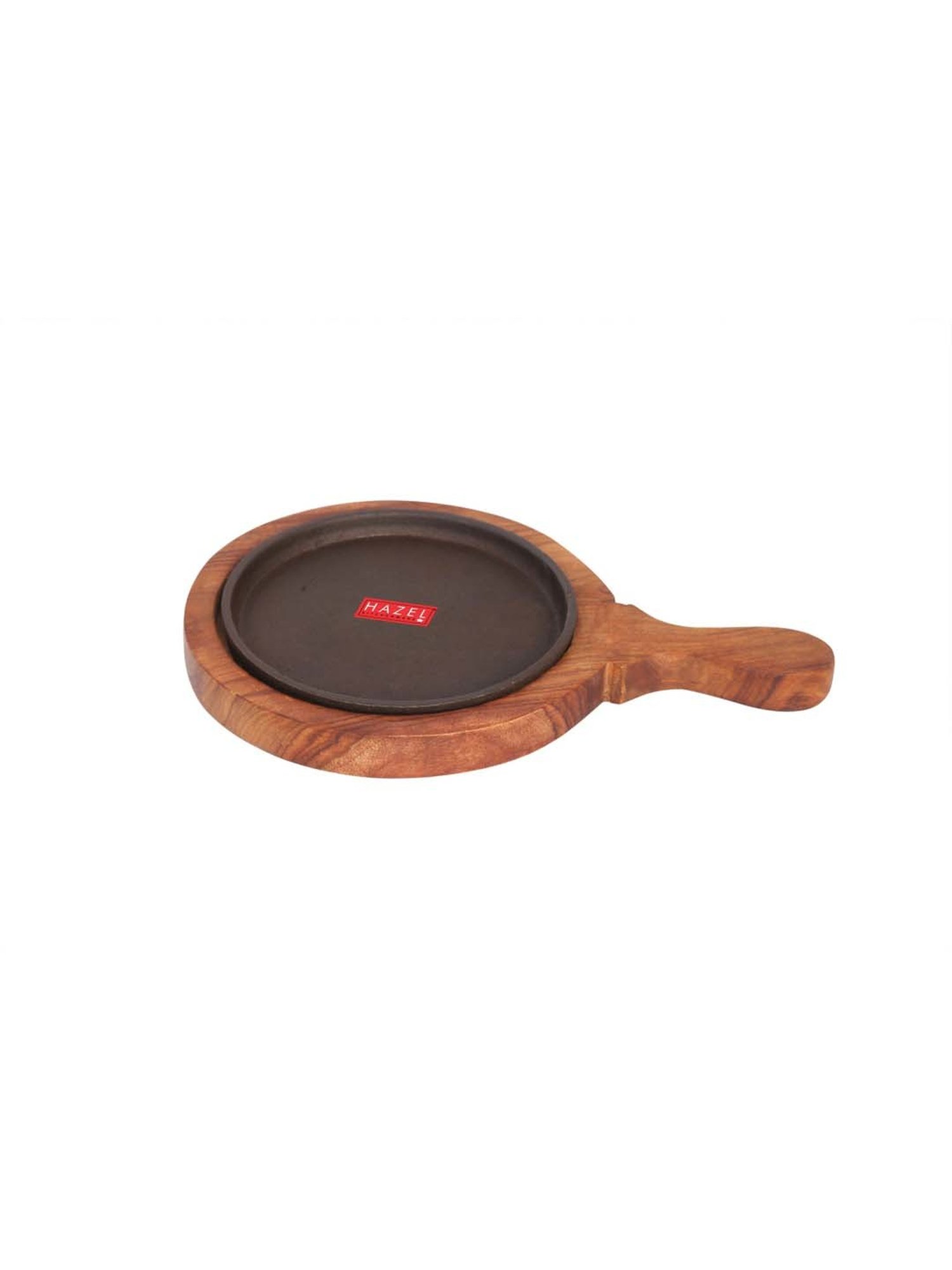 HAZEL Brown Wood 17.78 cm Round Sizzler Plate With Racket