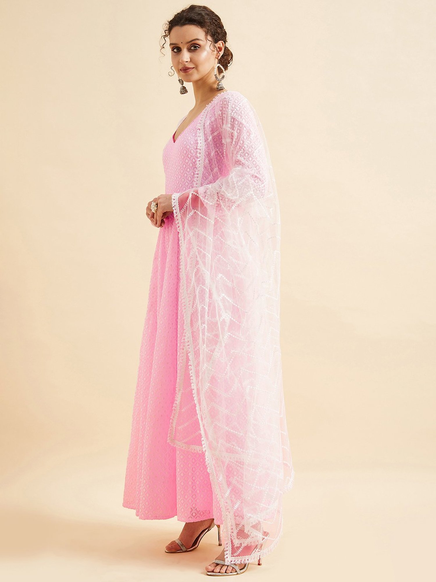 PANIT Pink Embroidered Ethnic Dress With Dupatta