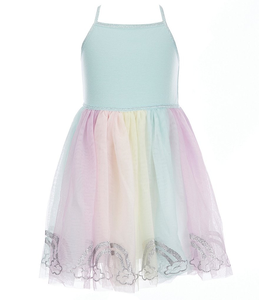 Zunie Little Girls 2T-6 Sleeveless Rainbow Border Mesh Tutu Fit-and-Flare Dress