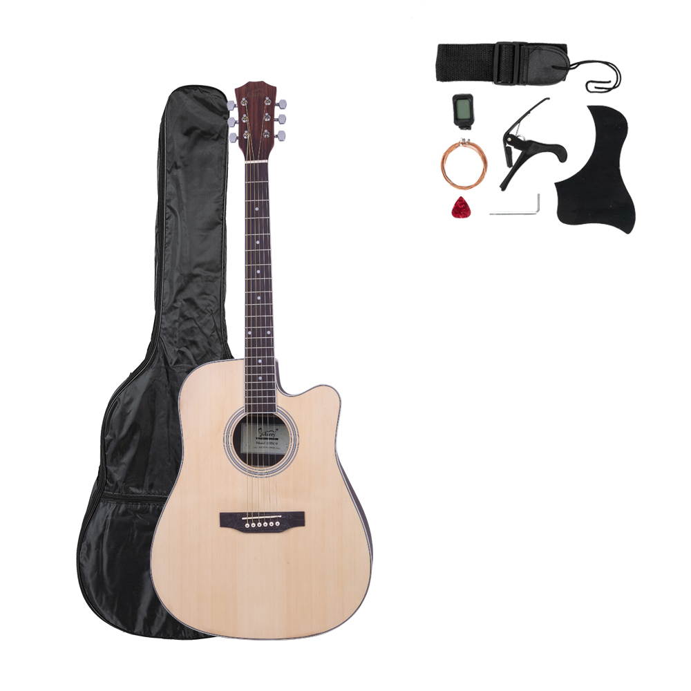 Glarry GT604 41 inch Dreadnought Spruce Front Cutaway Rosewood Back Folk Guitar with Bag & Board & Wrench Tool Burlywood