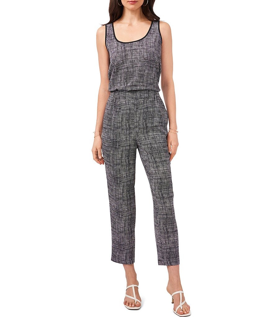 Vince Camuto Scoop Neck Cross Hatch Print Tank