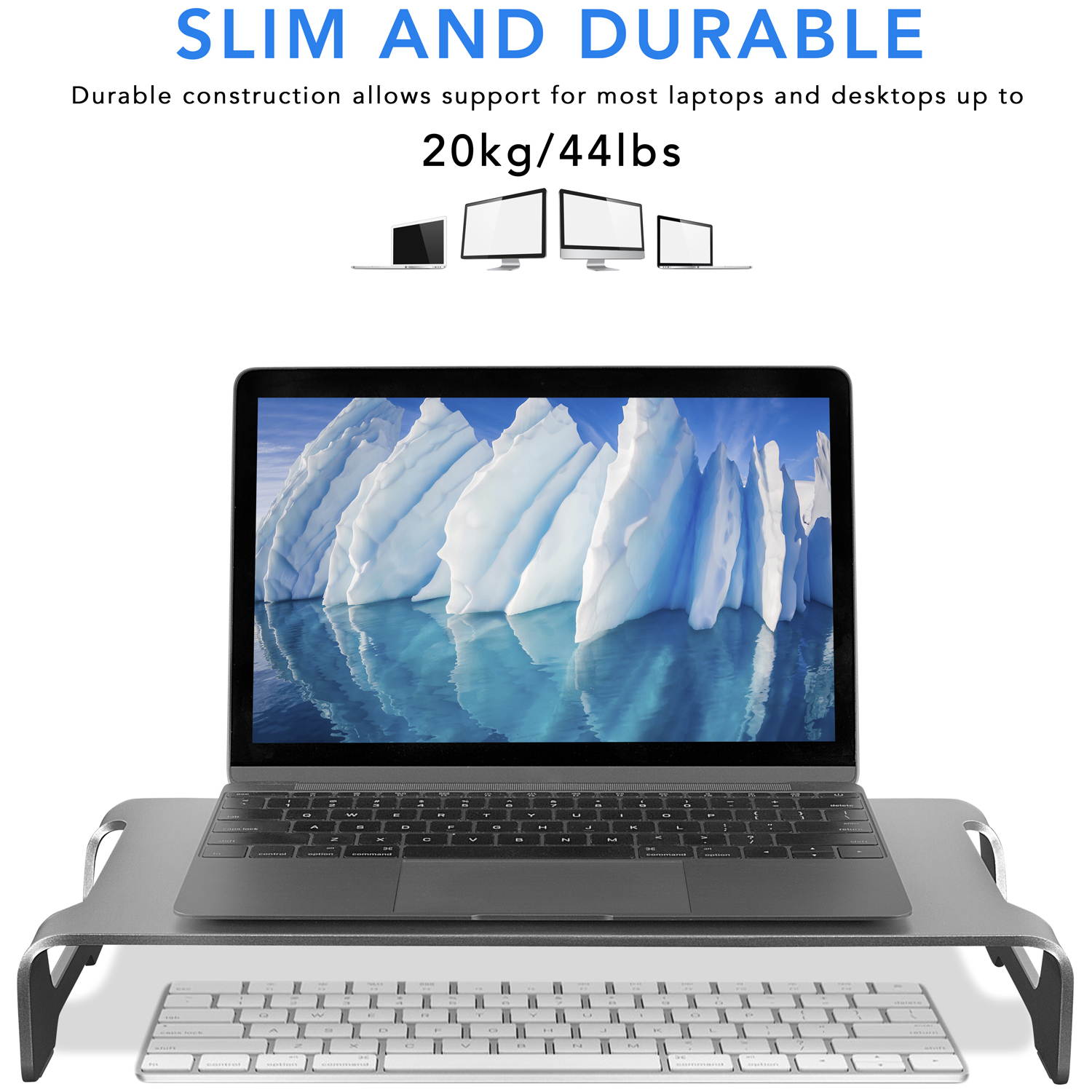 Mount-It! Aluminum Monitor Stand for iMac | Wide Unibody Monitor Riser | Desktop Organizer with Keyboard Storage