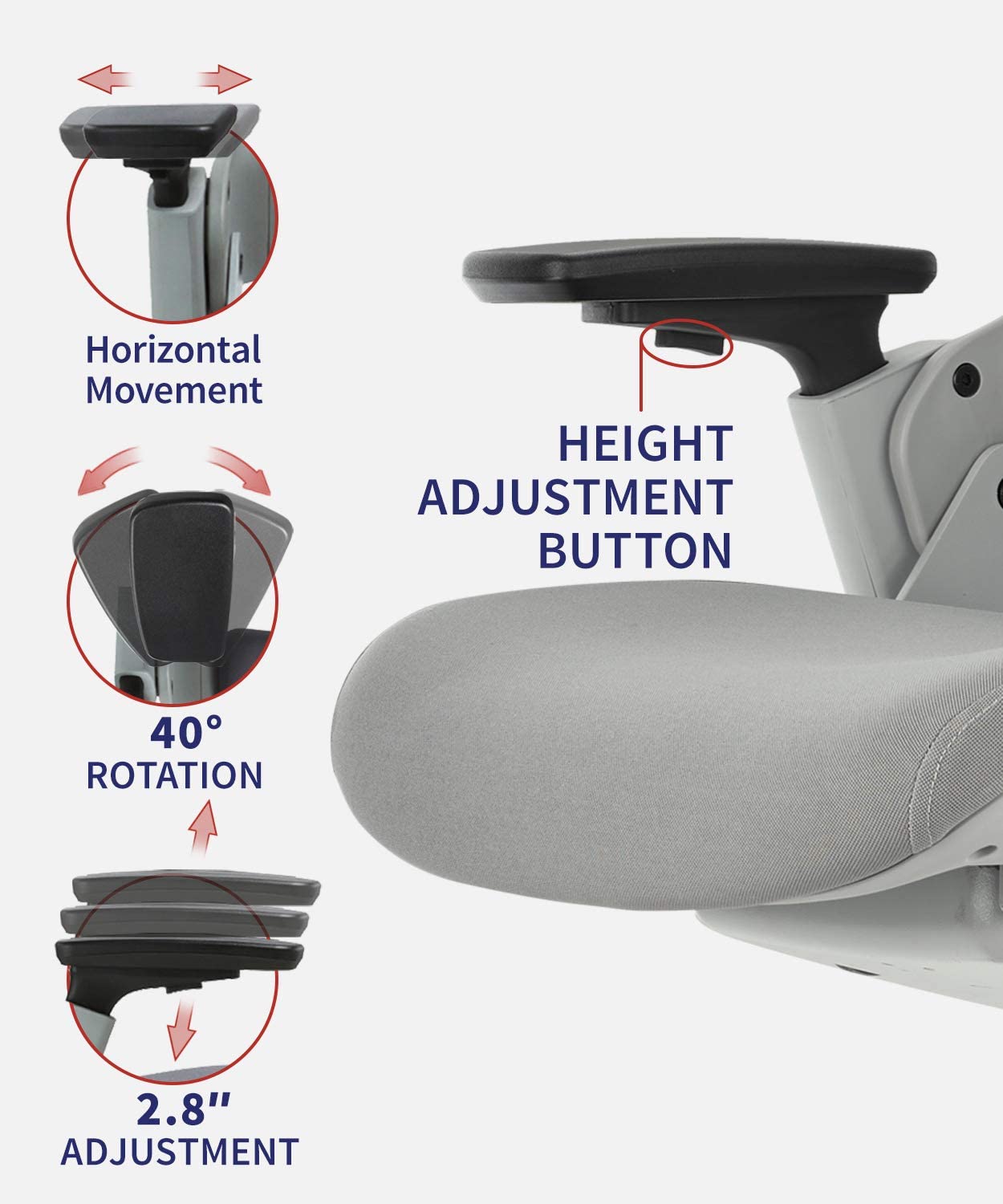 COLAMY Ergonomic High Swivel Executive Chair with Adjustable Height 3D Arm Rest Lumbar Support and Upholstered Back for Home Office Gray New Version