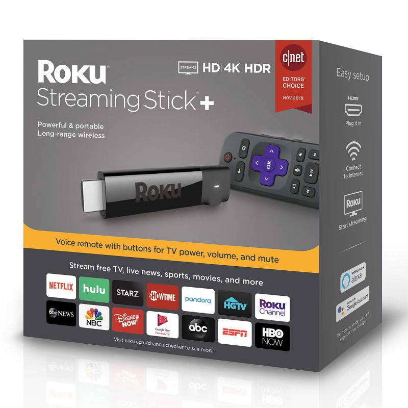 Roku Streaming Stick+ HD/4K/HDR Streaming Media Player with Long-range Wireless and Voice Remote with TV Controls - Black (3810R)