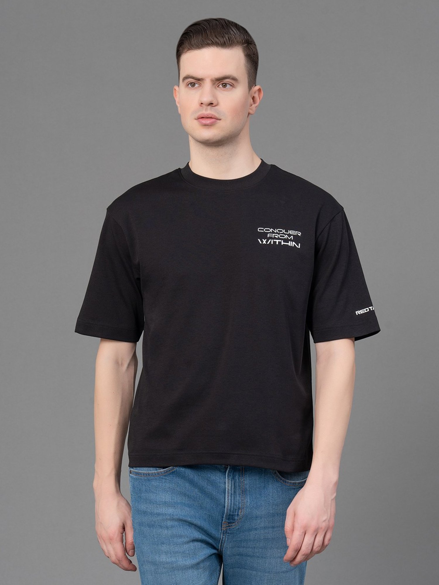 Red Tape Black Loose Fit Graphic Print Oversized T-Shirt