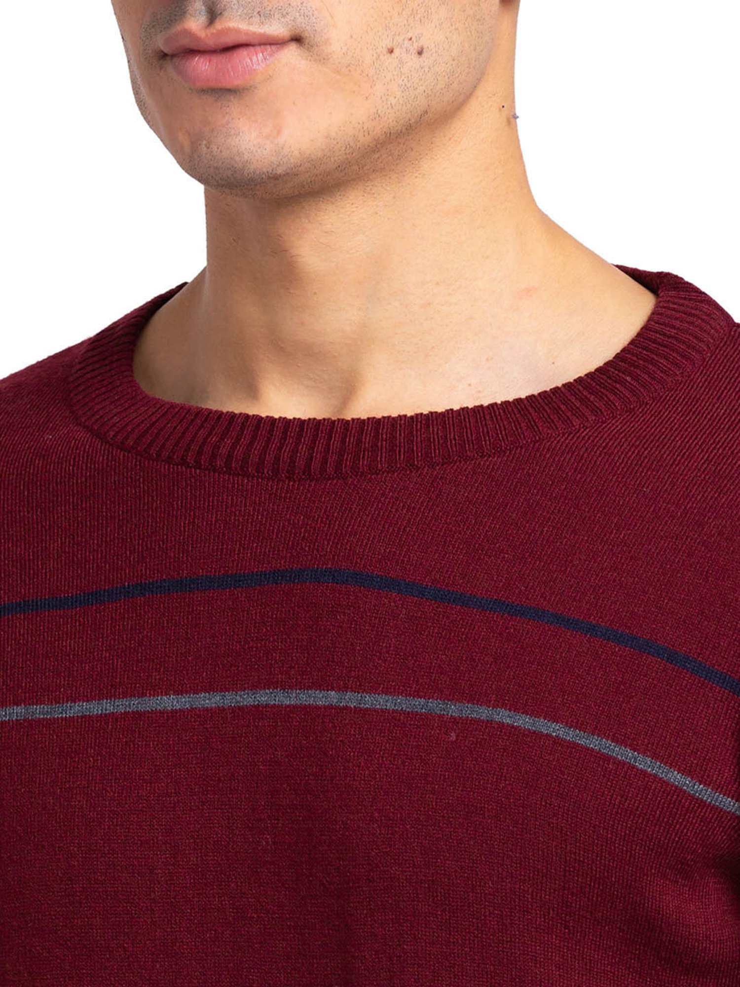 Raymond Maroon Regular Fit Striped Sweater