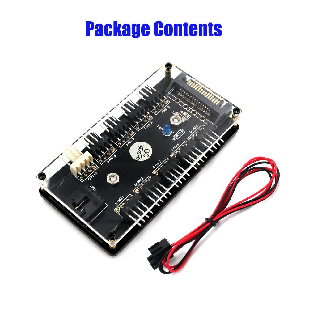 PWM Fan Hub CPU Cooling 10 Way 12V LED 3 / 4Pin Fan Splitter Cable Fan Controller PC with PMMA Case Magnetic Standoff SATA Power