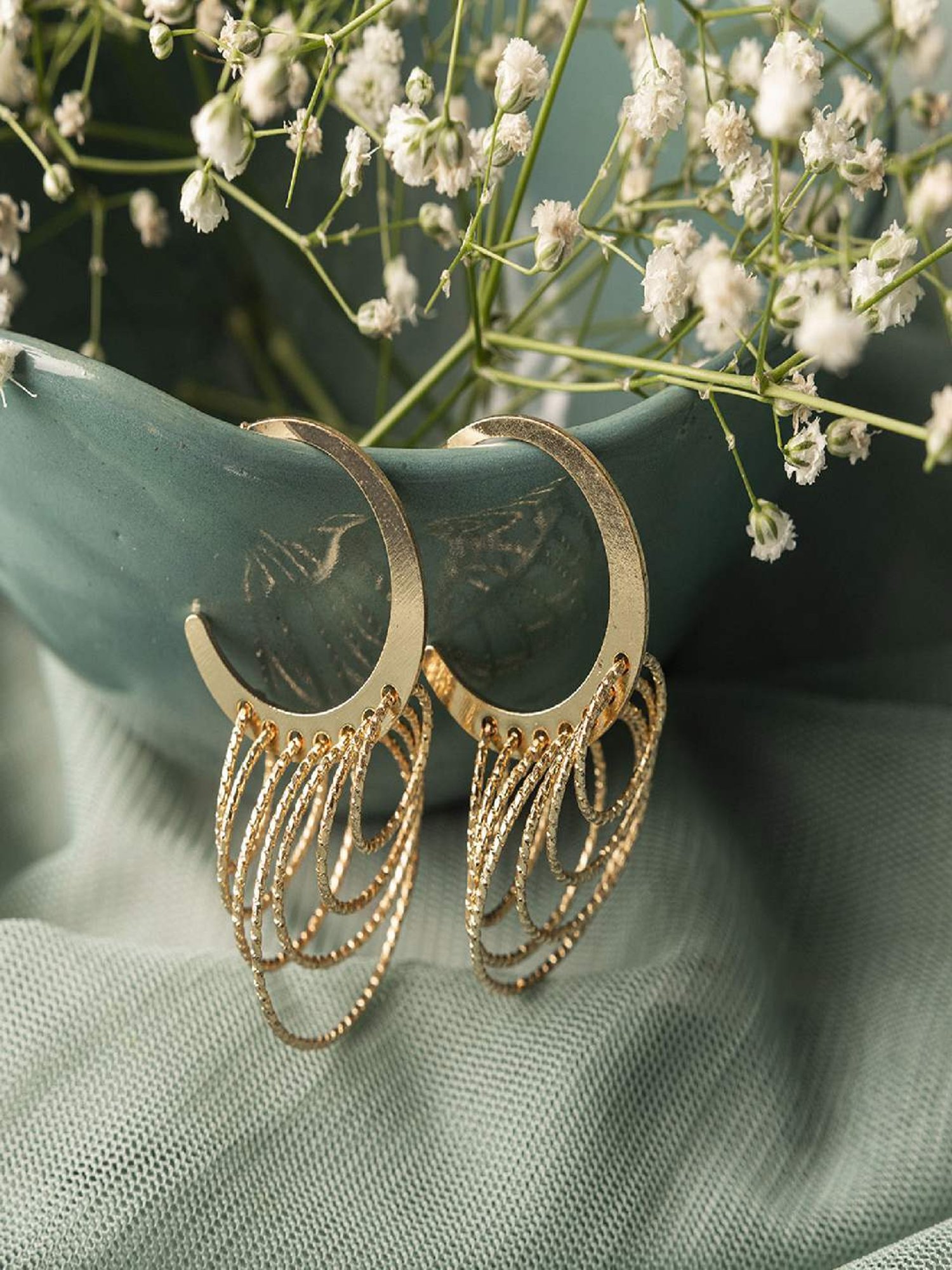 Jewelz New Trendy Hoop Earrings With Mesh Chain for Women