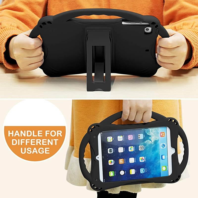 Kids Case for iPad Mini 5 4 3 2 1Silicone Childproof for All Kinds of iPad Mini Builtin Handle Stand Comes with a 24 Feet Adjustable Strap Black