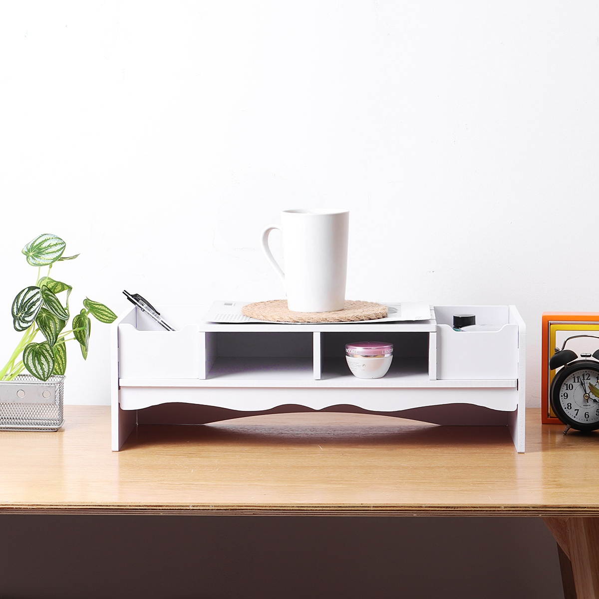 Computer Monitor Stand Riser White Laptop Riser Shelf Organiser Multifunction