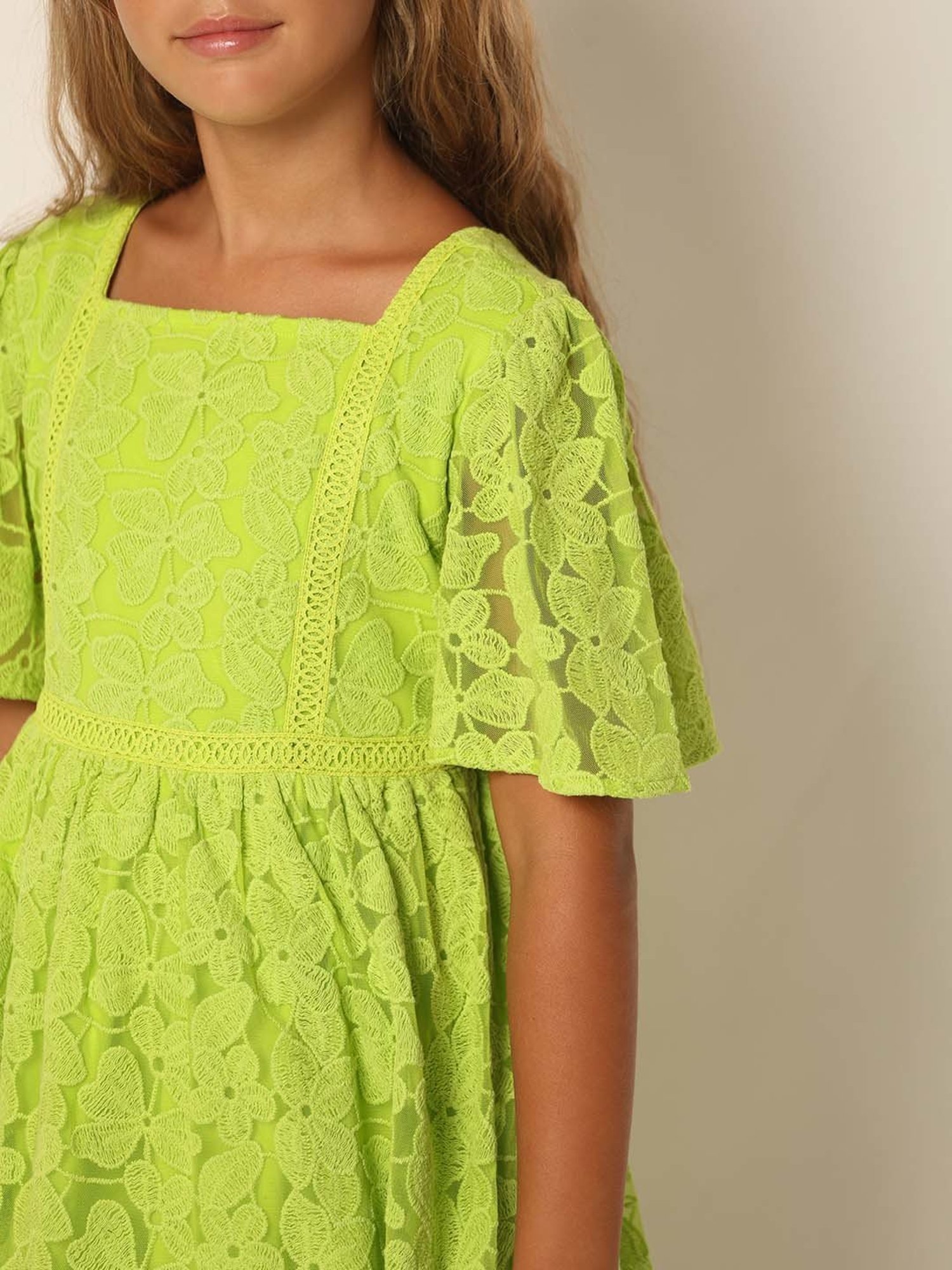 VERO MODA GIRL Lime Green Embroidered Dress