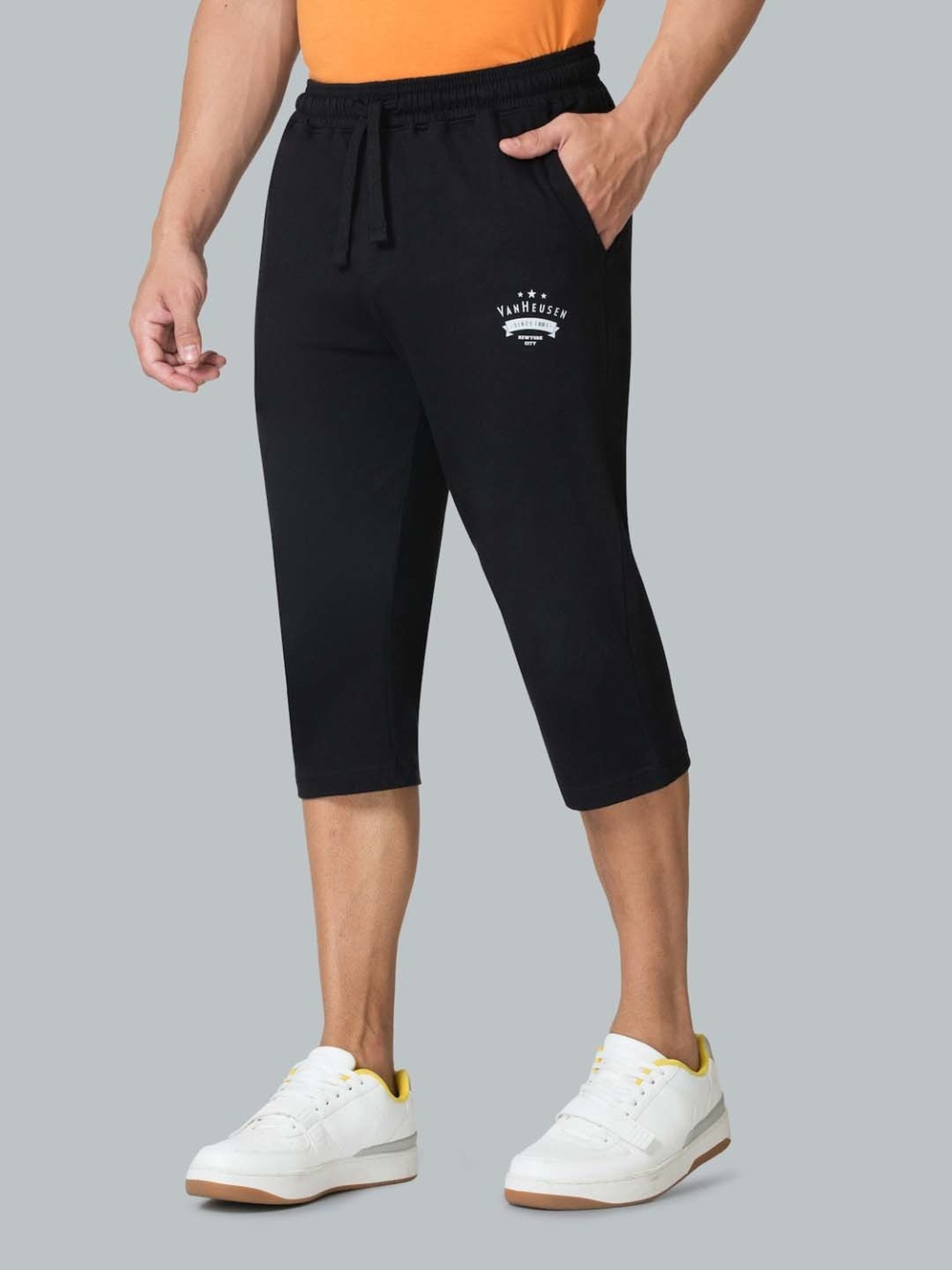 Van Heusen Regular Fit Drawstring Waist Functional Pockets Capri Shorts - Black