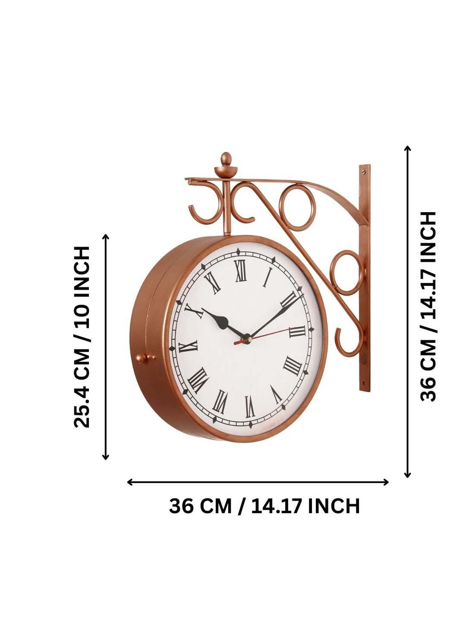 CHRONIKLE Copper Iron Roman Numbers Double Sided Hanging Wall Clock