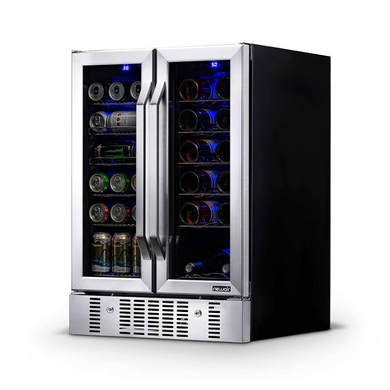 NewAir 18 Bottle and 58 Can Dual Zone Beverage and Wine Cooler - Stainless Steel AWB-360DB