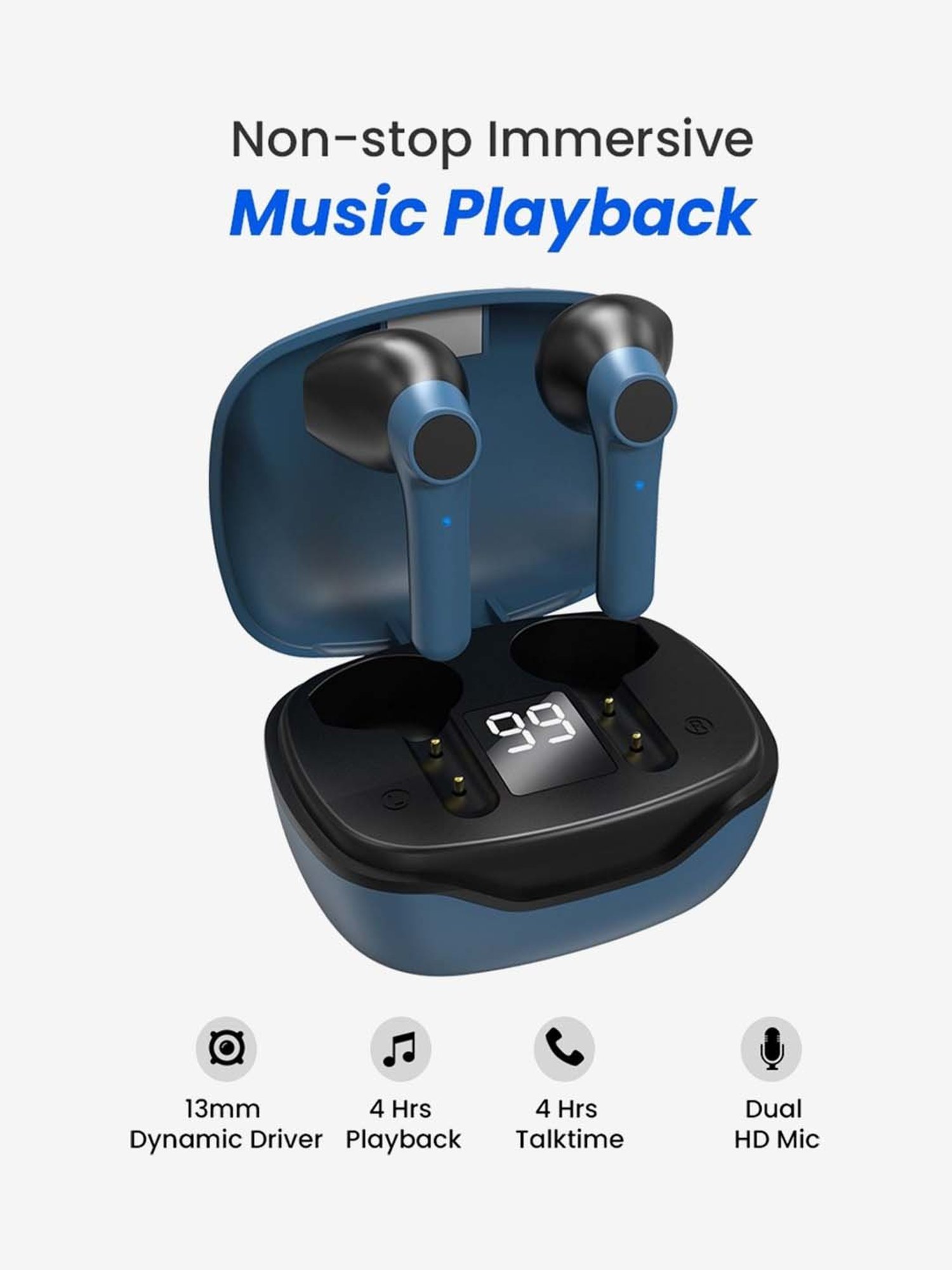 PTron Basspods 281 True Wireless Bluetooth Earbuds with Charging Case (Blue and Black)