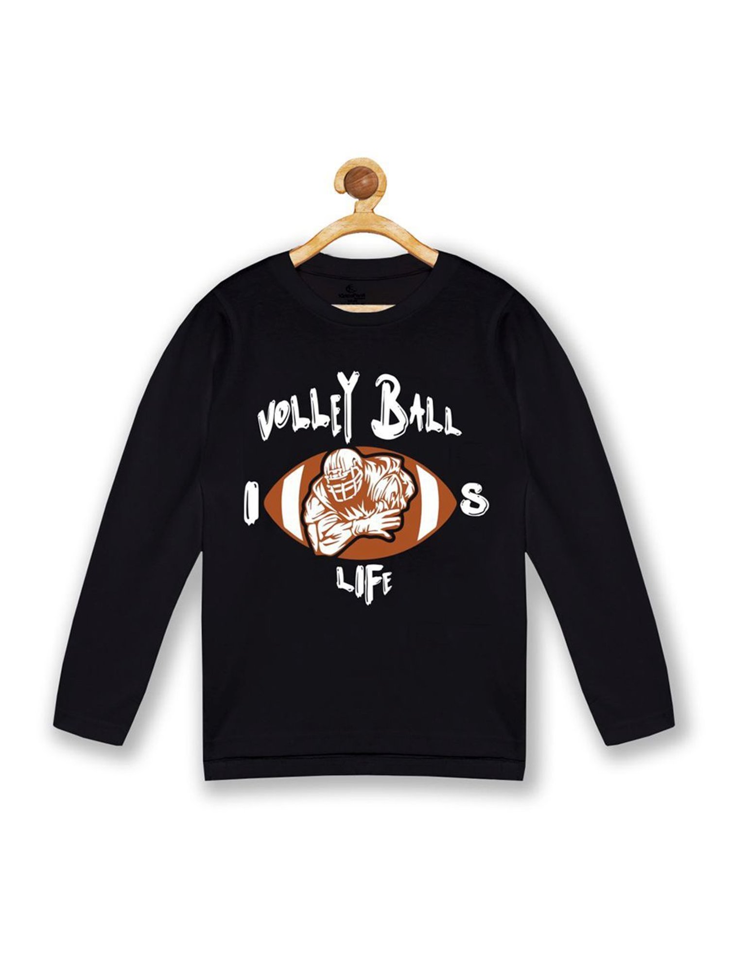 Kiddopanti Kids Jet Black & White Cotton Printed Full Sleeves T-Shirt