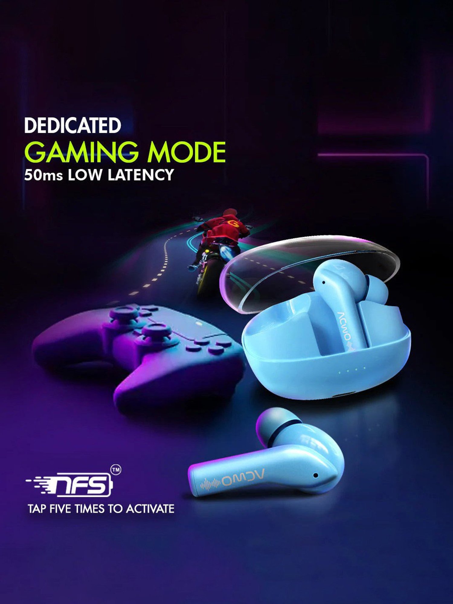 ACwO DwOTS 535 In Ear BT Earbuds with 35H Playtime & BasS BooM X Sound (Maya Blue, True Wireless)