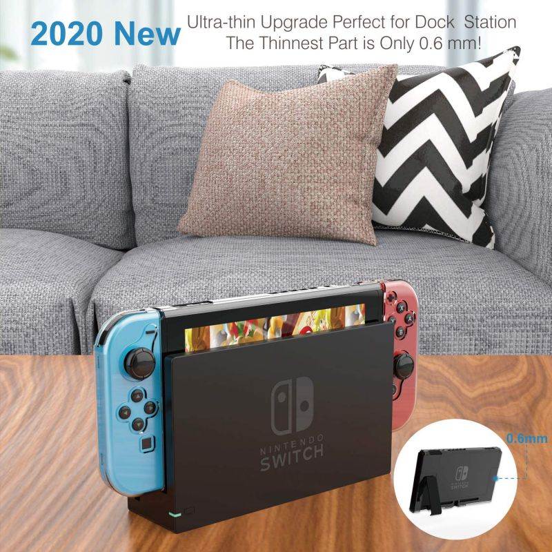 HEYSTOP Dockable Case Compatible with Nintendo Switch, Clear Protective Case Cover with a Tempered Glass Screen Protector and Thumb Stick Caps