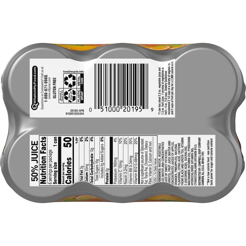 V8 V-Fusion +Energy Orange Pineapple Vegetable & Fruit Juice - 6pk/8 fl oz Cans