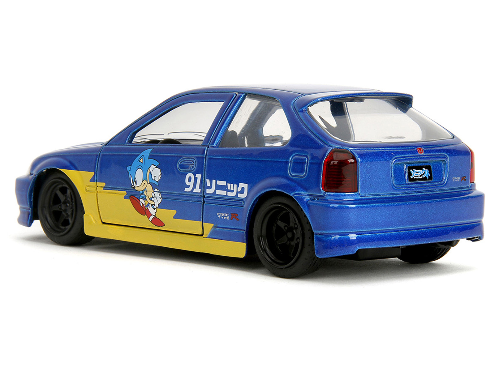 1997 Honda Civic Type R Blue Metallic with Graphics "Sonic the Hedgehog" (1991) Video Game "Hollywood Rides" Series 1/32 Diecast Model Car by Jada