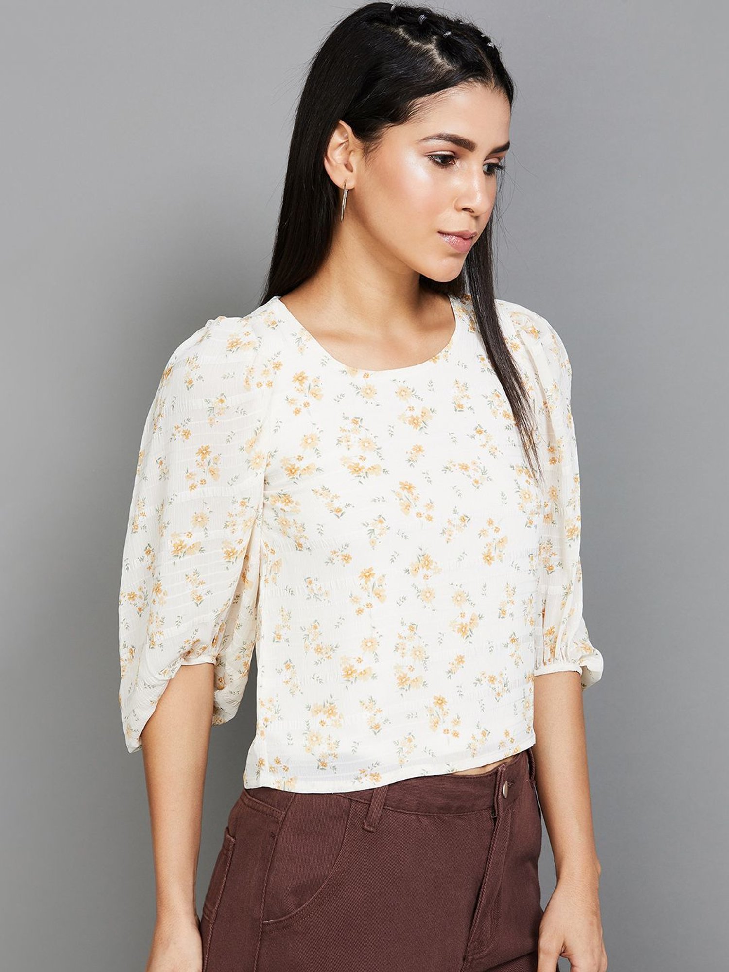 Ginger by Lifestyle White Floral Print Top