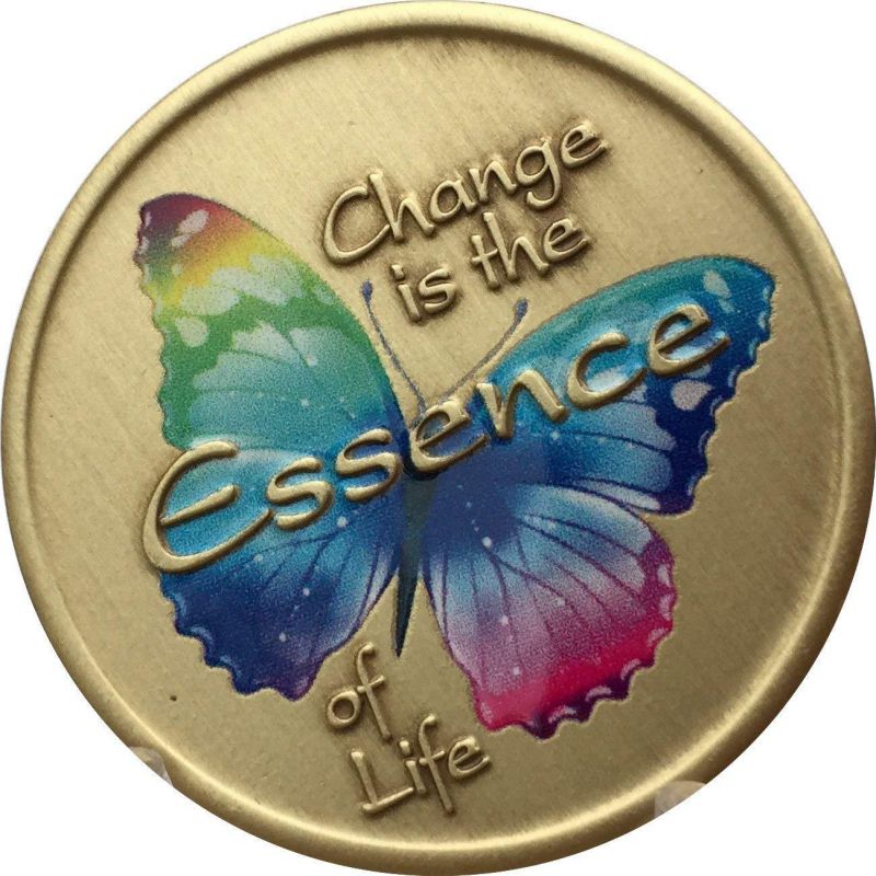 Change Is The Essence Of Life Color Rainbow Butterfly Serenity Prayer Medallion Chip