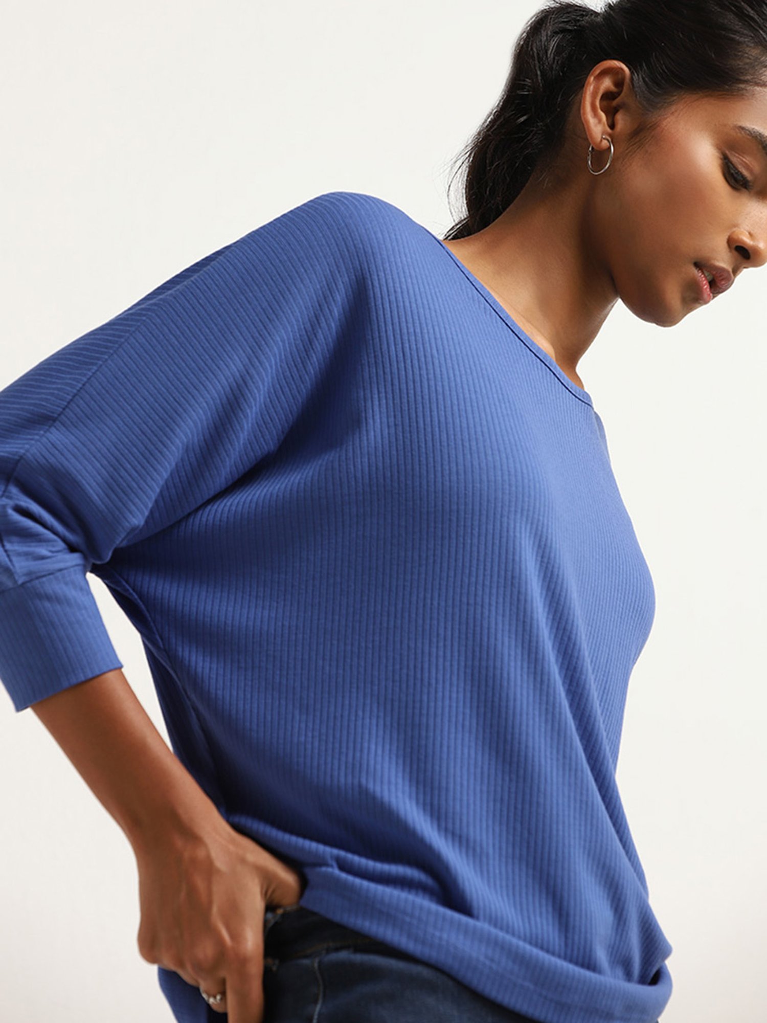 LOV by Westside Blue Ribbed Top