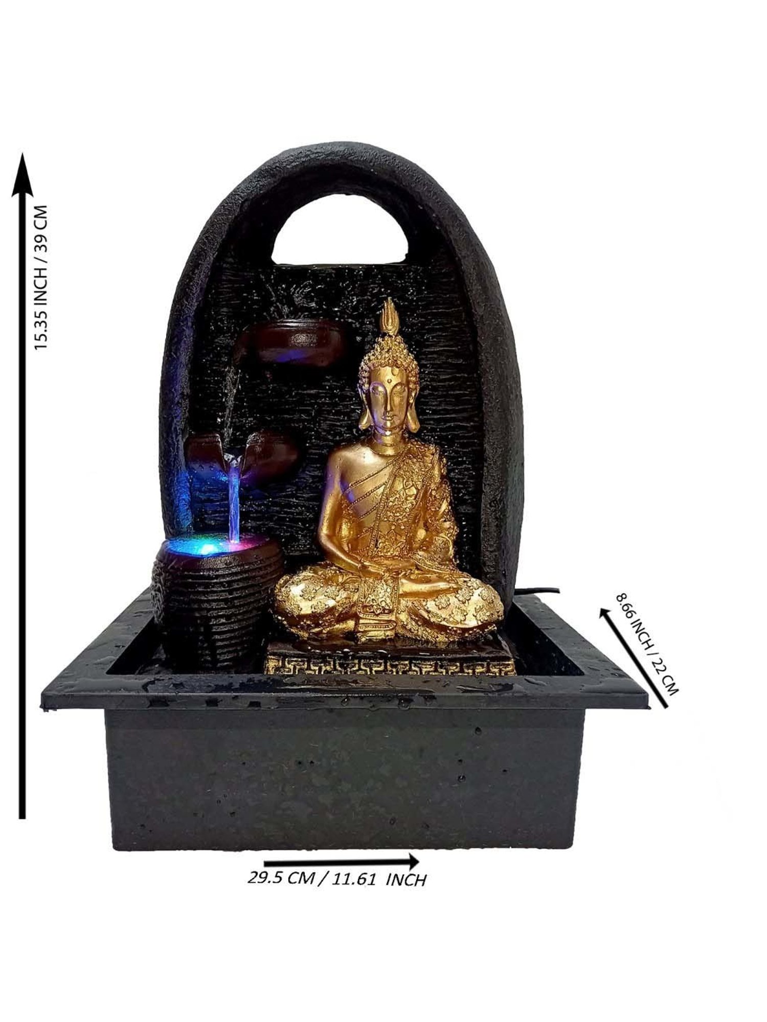 CHRONIKLE Golden & Brown Polyresin Meditating Buddha 3 Steps Waterfall Fountain