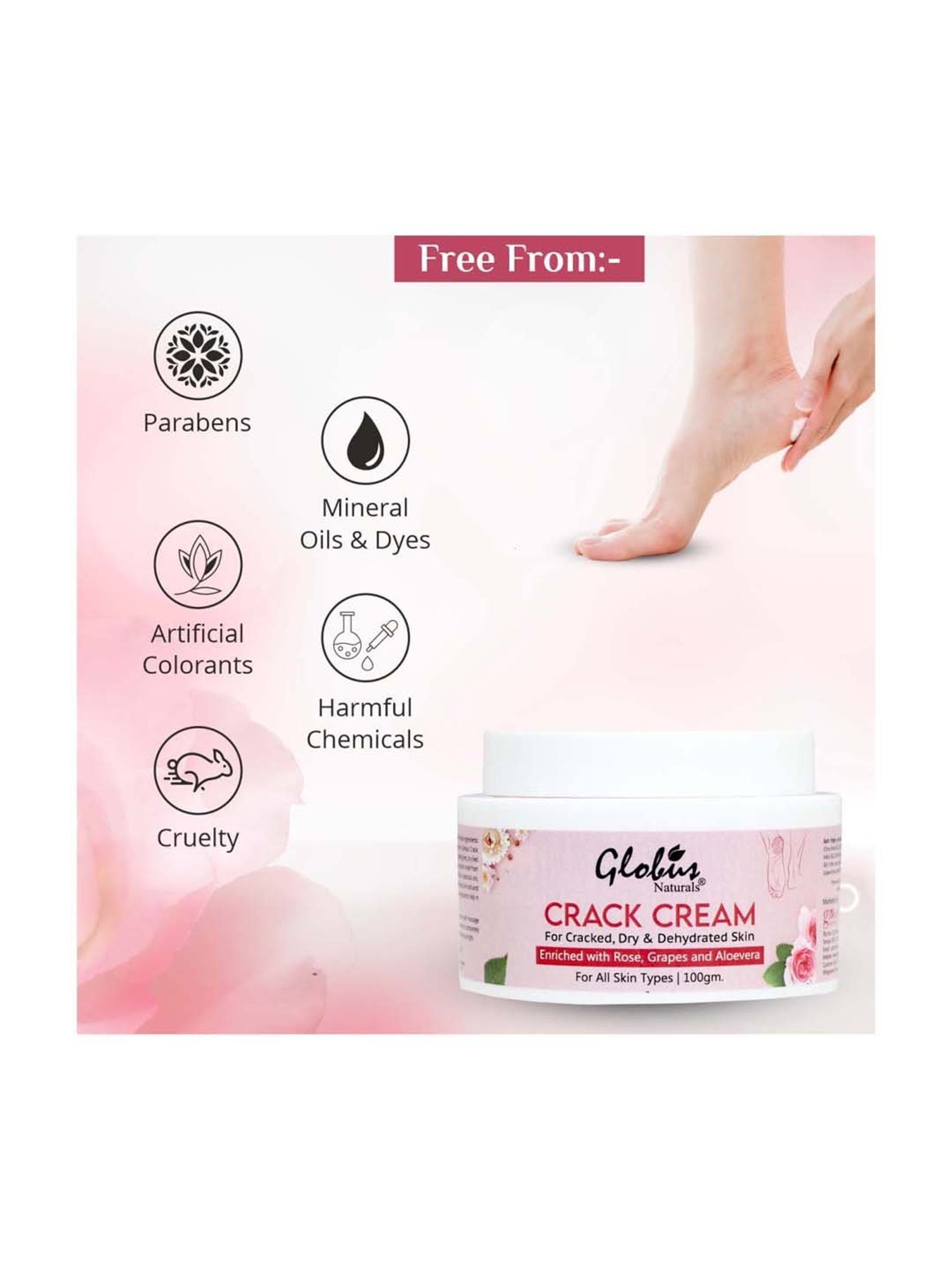 Globus Naturals Crack Cream for Dry Cracked Heels & Feet - 100 gm (Pack of 3)