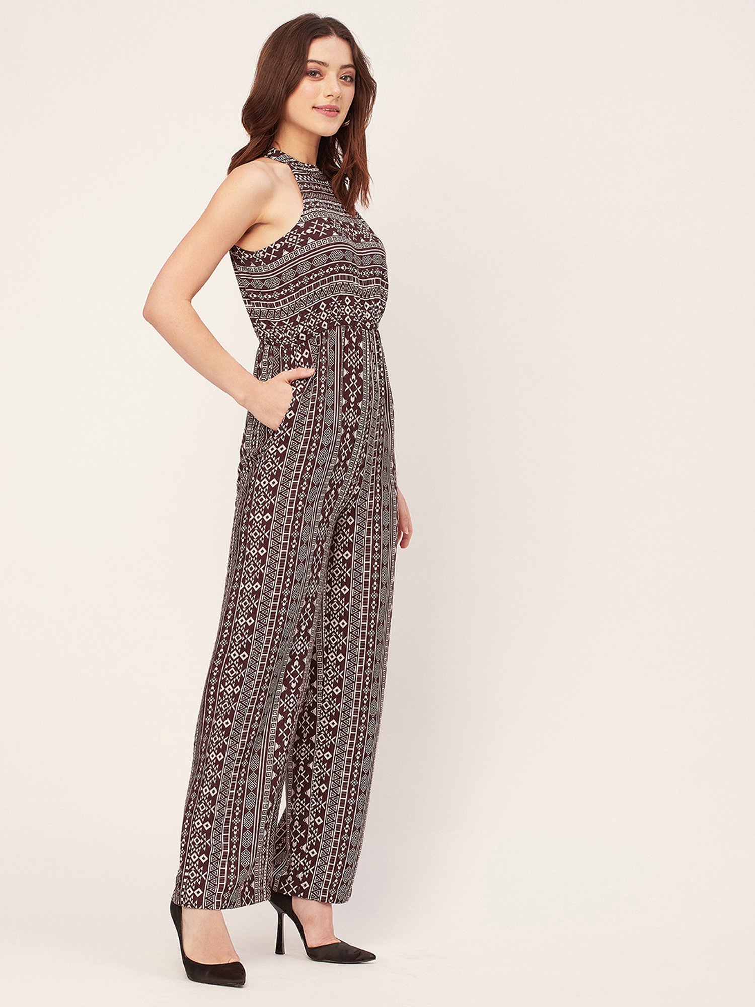 Moomaya Brown Printed Jumpsuit