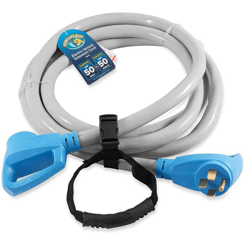 Camco 55443 Heavy Duty 50 Amp Outdoor Flexible Power Extension Cord with PowerGrip Handles for Electric Vehicles and RVs, 15 Foot