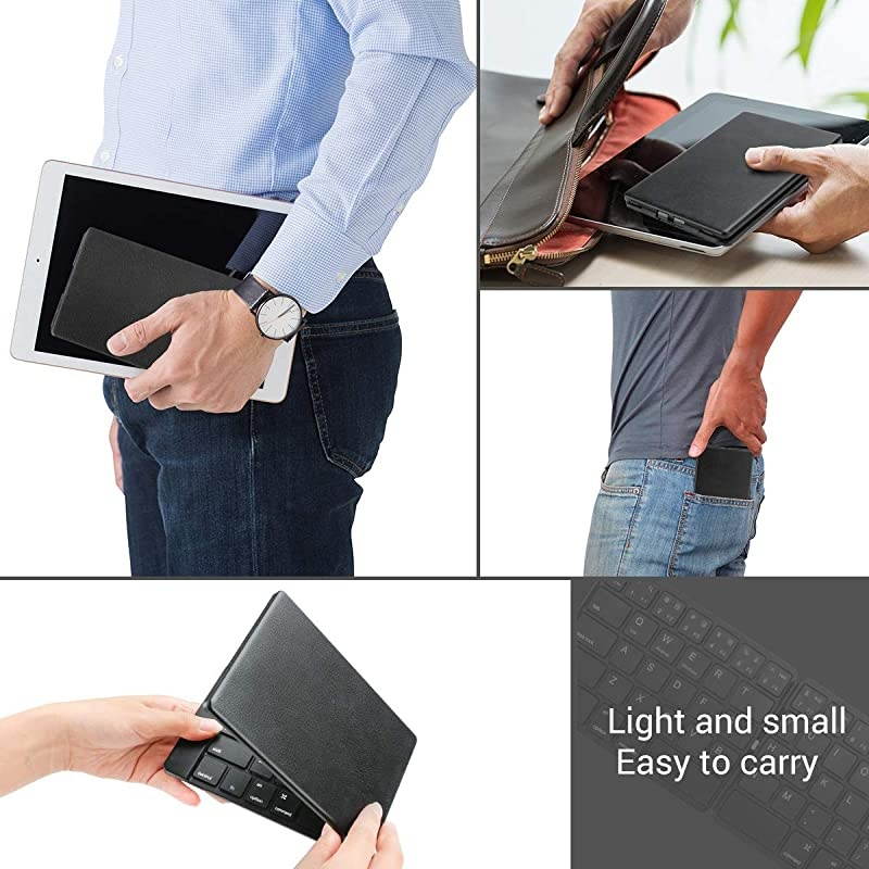 Foldable Keyboard,  Folding Bluetooth Keyboard Ultra Slim Portable Rechargeable Wireless Keyboard Compatible with iOS, Android and Windows Tablets Smartphones Devices - Black