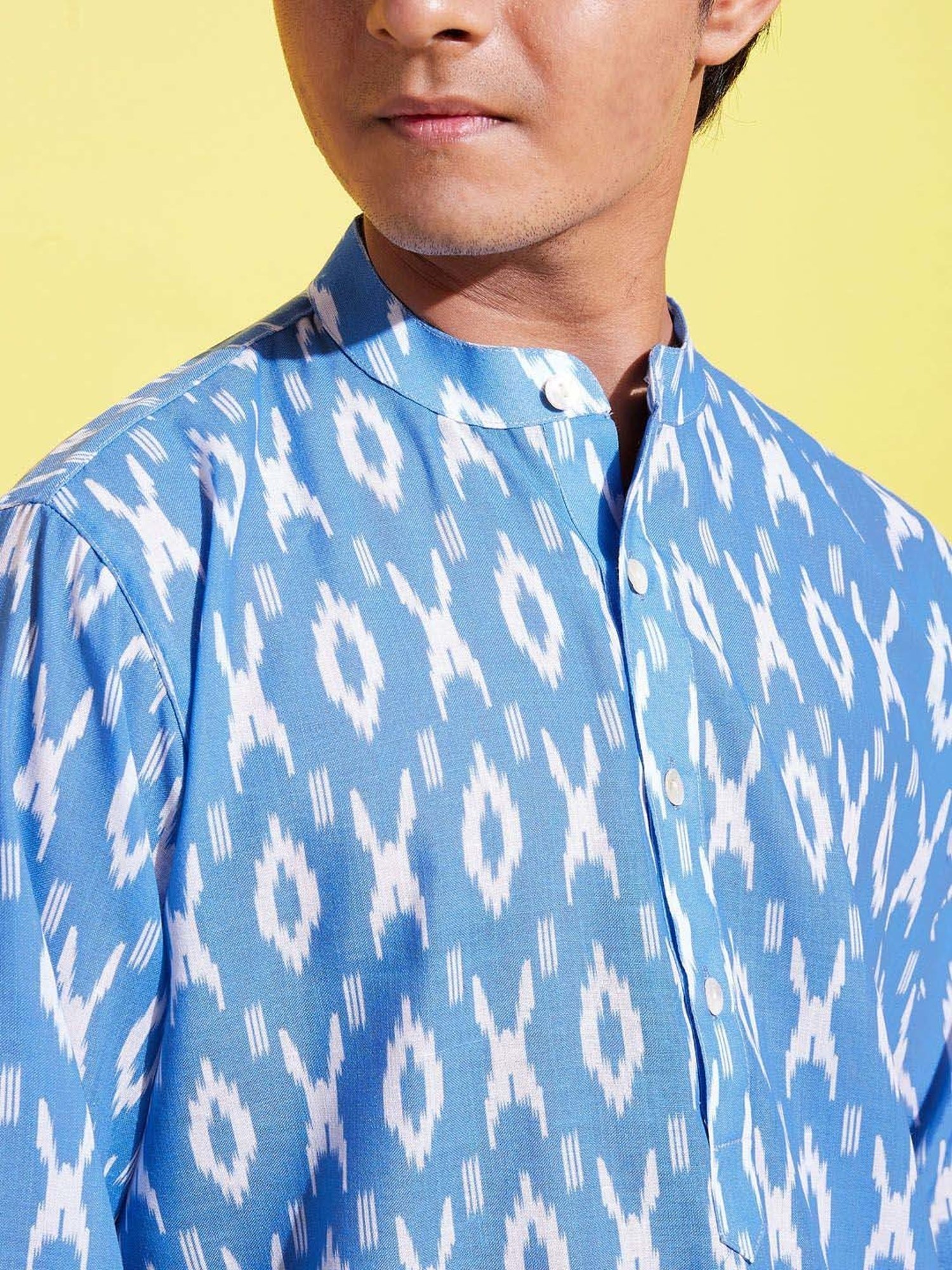 VASTRAMAY Boys Aqua Blue & White Cotton Printed Full Sleeves Kurta Sets