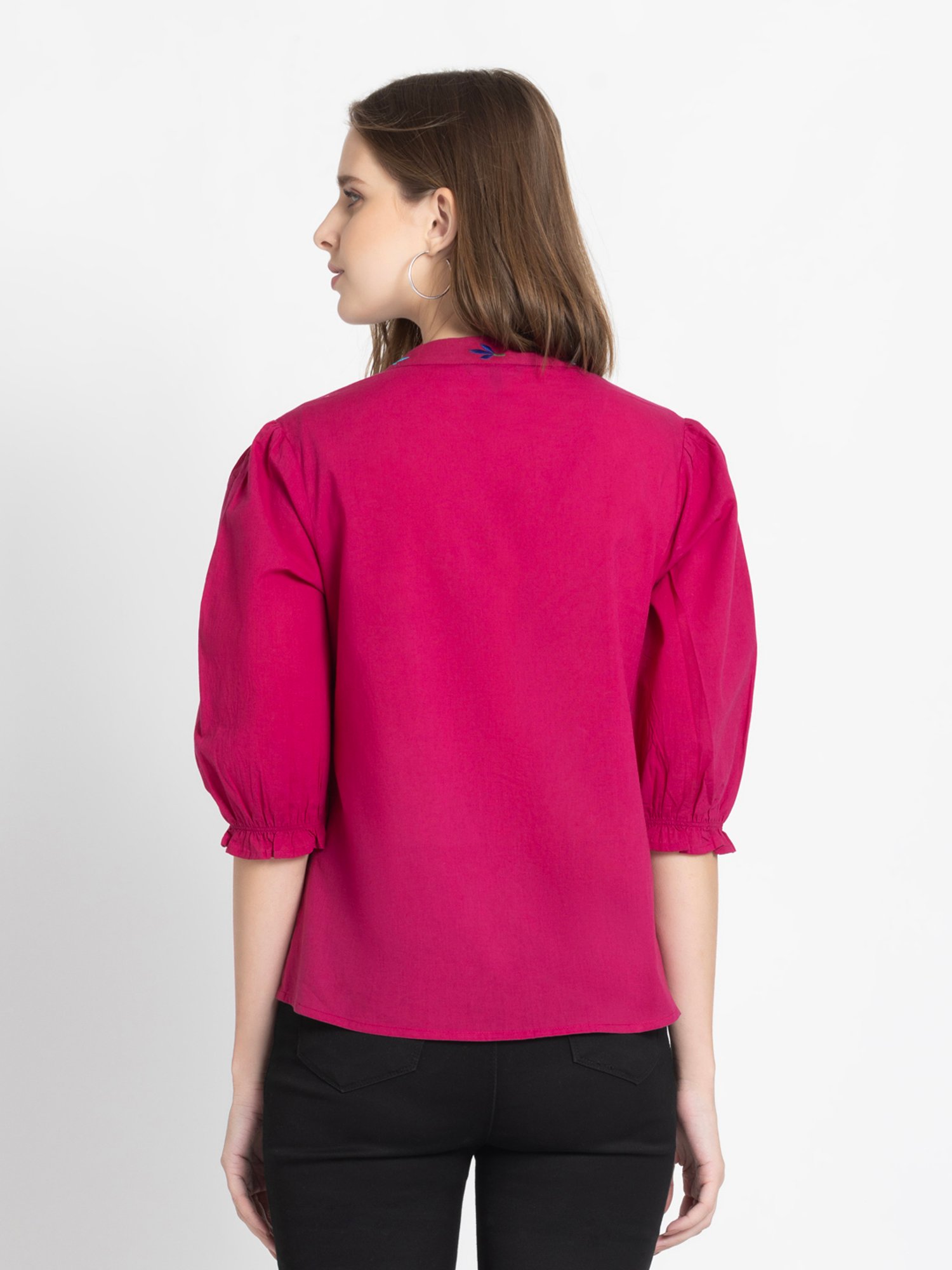 SHAYE Pink Cotton Embroidered Top