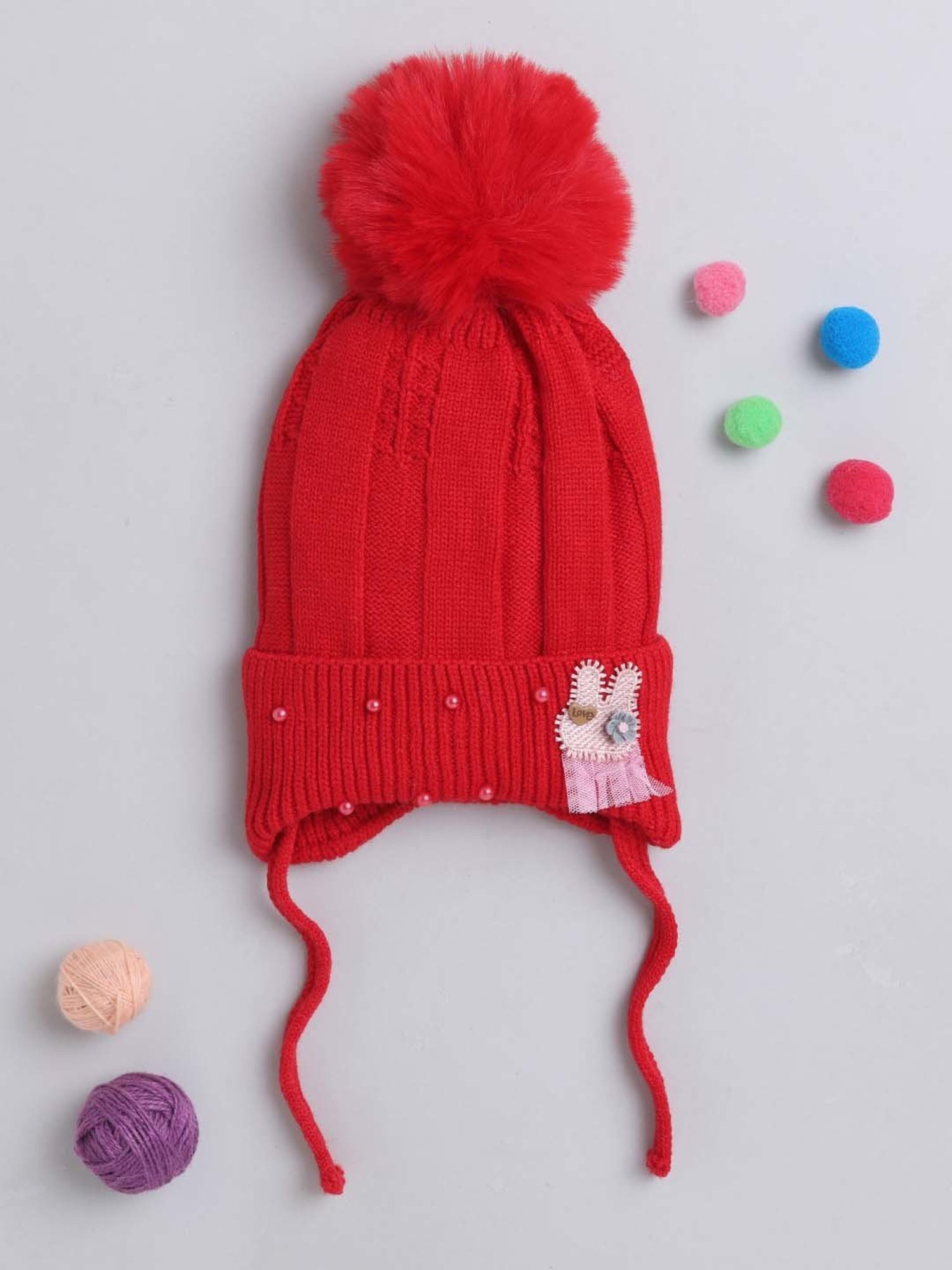 The Magic Wand Kids Red Embellished Winter Cap