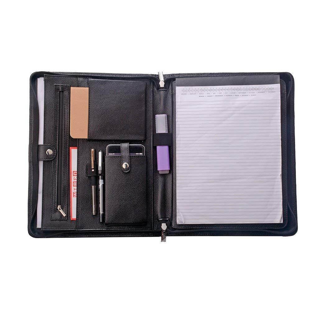 iCarryAlls Genuine Leather Portfolio Organizer Padfolio for New Surface Go, A4 Portfolio for Notepad,Black