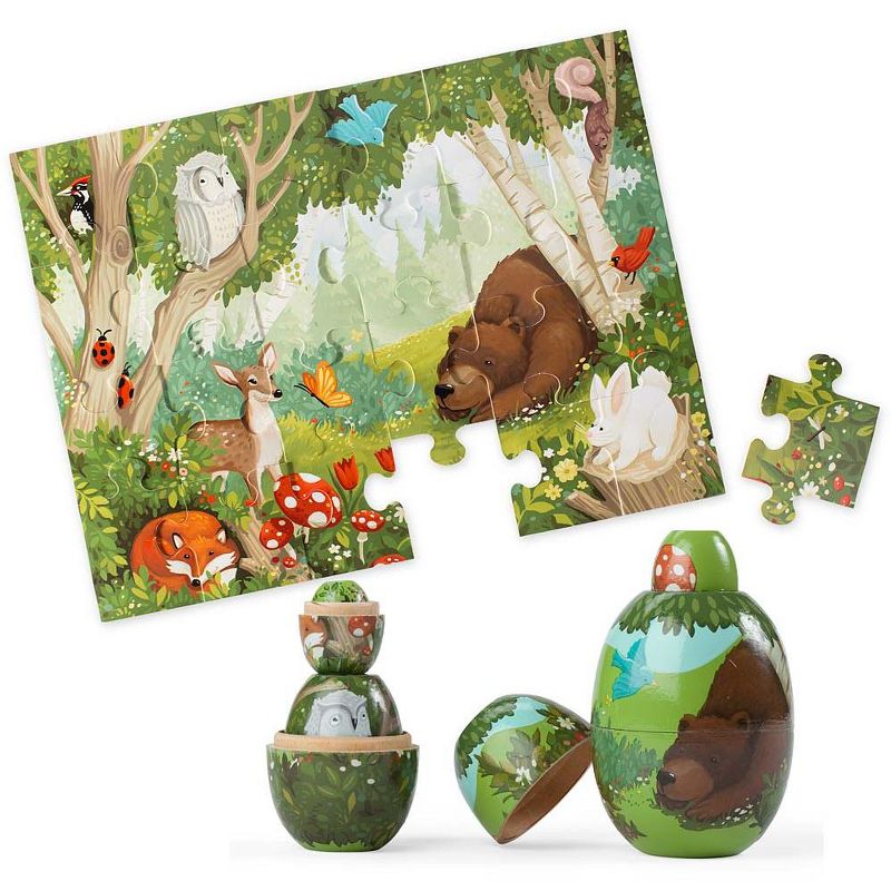 HearthSong - Children's Woodland Friends Stackable Wooden Nesting Eggs, Set of 5