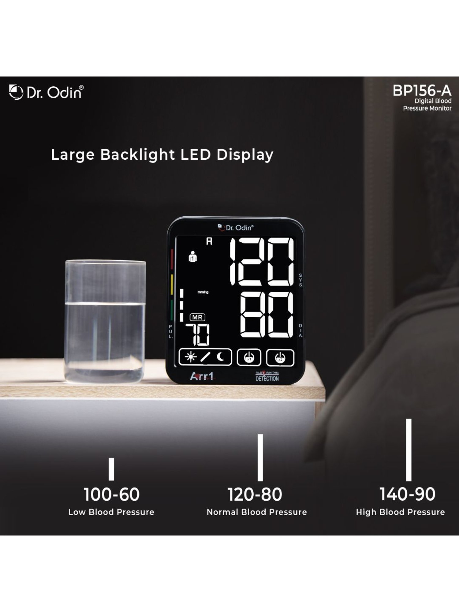 Dr. Odin BP156A-A Digital Blood Pressure Monitor Machine Plus (Black)