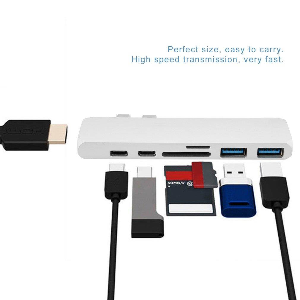 Multifunctional USB Hub Dual Type-C Multiports Card Reader Adapter 4K HDMI