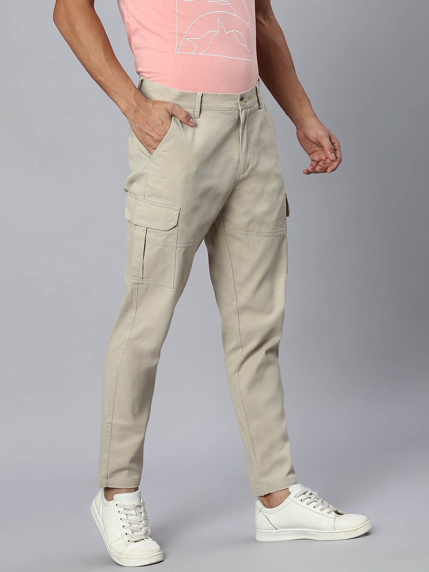 High Star Beige Regular Fit Cargo Trousers