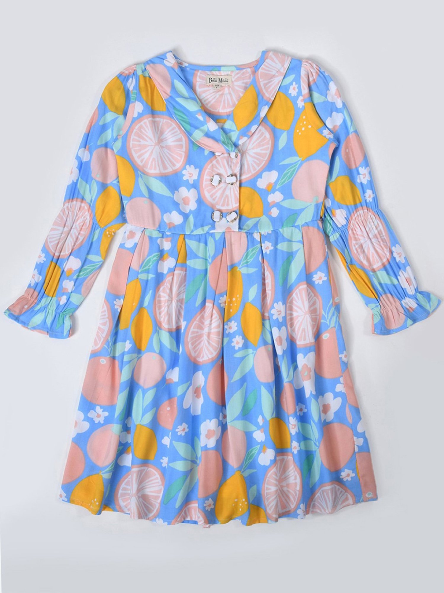 Bella Moda Kids Blue Printed Full Sleeves Fit & Flare Dress