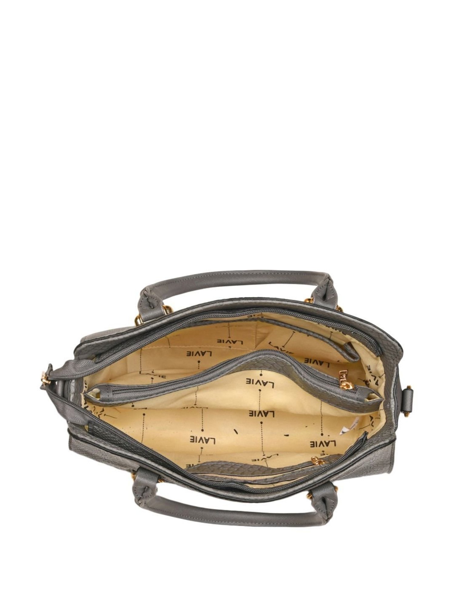 Lavie USHYCROC Grey Textured Medium Handbag