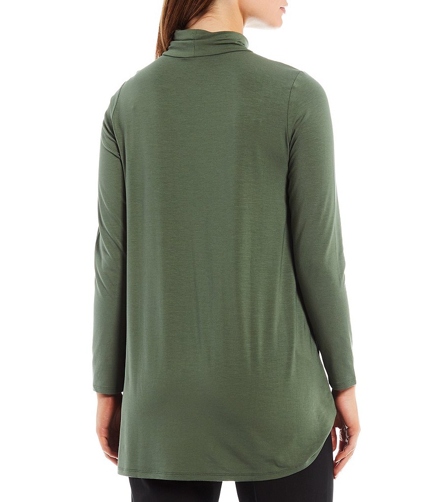 Eileen Fisher Fine Stretch Knit Jersey Scrunch Mock Neck Long Sleeve Tunic